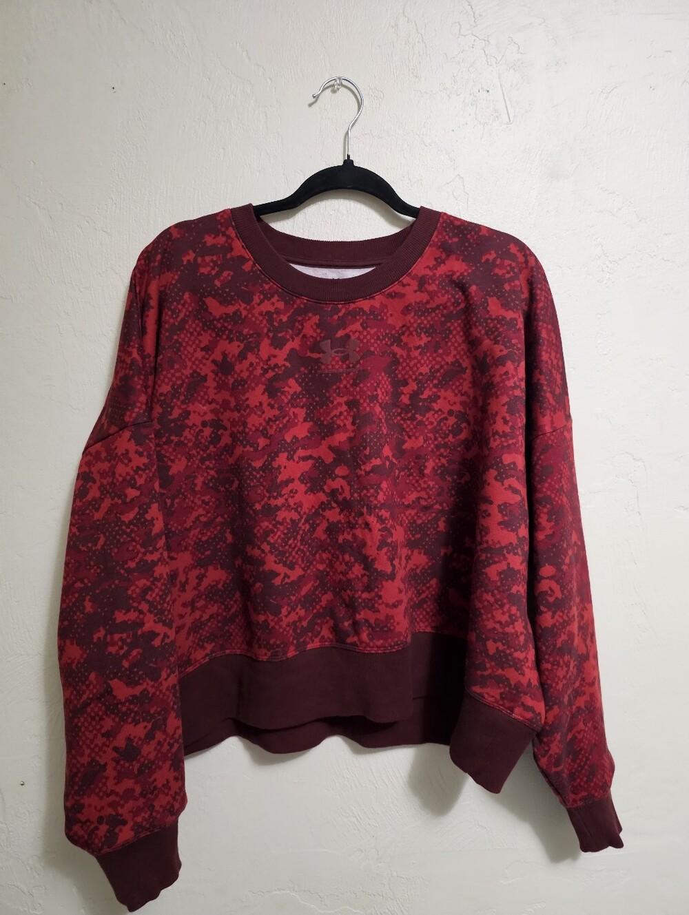 Under Armour Womens Rival Fleece Sweatshirt Top Red Camo Sz L Oversized